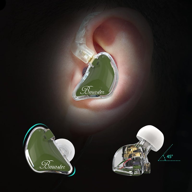 BASN Bmaster in Ear Monitor Headphones for Musicians, Hybrid Triple Drivers Dynamic Earbuds, Sound Isolating Earphones with 2 Detachable MMCX Cables (Olive) - Image 2